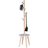 BAKAJI Attaccapanni Appendiabiti di Design a Piantana da Terra in Legno con 6 Ganci Appendi Abiti e Base Tavolino Dimensione 40 x 40 x 170 cm