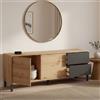 Dmora Credenza moderna a 2 ante e 2 cassetti, Mobile da soggiorno porta TV, Buffet da cucina , Cm 130x41h47, colore Rovere effetto nodi e Antracite
