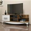 Dmora - Mobile porta TV Zeta, Credenza da soggiorno, Armadio basso per TV, Base parete attrezzata, 130x45h51 cm, Noce e Bianco