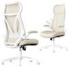 SONGMICS Sedia da Ufficio, Sedia da Scrivania, Schienale Ergonomico, Altezza Regolabile, Braccioli Ribaltabili, Poltrona Girevole con Poggiatesta, Portata 150 kg, Beige Cappuccino OBN088K01