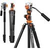 K&F CONCEPT Treppiede Fotocamera 231cm, con Colonna Centrale Orizzontale | Testa Fluida, Treppiede Video Professionale, per DSLR/Sony/Canon/Nikon, Portata 5kg, Alluminio con Monopiede, T254A7+FH-03