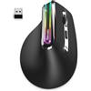 NEWWAY - Mouse Verticale Senza Fili A9 - WiFi 2.4 GHz Bluetooth 3.0/5.0 USB C - Ricaricabile - RGB - 2400 DPI - Ergonomico - Silenzioso - Nano Ricevitore Integrato 10 M - Nero