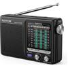 Raypow Radio Portatile, Radio a 9 Bande FM/AM/SW1~SW7, Radio a Transistor, Borsa Portatile, Funziona con 2 Batterie AA, Piccolo Radio FM, Altoparlante Potente, per Interni ed Esterni, Nero