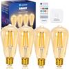 Aigostar Meh - Lampadine Alexa Intelligente Bluetooth Mesh ST64, Lampadine Vintage Smart LED E27 6W 2700K-6500K Dimmerabile, Lampadina Alexa Compatibile, 4 Pezzi(Con Telecomando e Gateway)