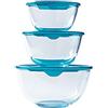Pyrex® - Prep & Store - Set di 3 ciotole in vetro resistenti con coperchio (0,5L - 1L - 2L) - Senza BPA