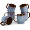 vancasso ONION Set di 6 Tazze da Caffè in Gres - 480ml - Tazze Colazione con Manico per Latte, Tè, Cappuccino e Yogurt - Lavabile in Lavastoviglie e Microonde - Smalto Reattivo GrIgio Blu