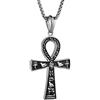 HZMAN Collana con grande ciondolo a forma di croce Ankh in acciaio inossidabile, simbolo geroglifico dell'antico Egitto, catena da 22 + 2 pollici, gioiello regalo, 6.2 x 3.8 cm / 2.4 x 1.5 inch