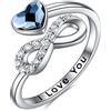 TOUPOP Infinity Rings - Anello da donna in argento Sterling 925, con scritta I Love You, con cristalli, regalo per donna, placcato oro bianco, regolabile, per ragazze e mamme