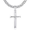 KRFY Ciondolo Croce Argento Sterling 925 Catena Maglia Cubana Taglio Diamante Acciaio Inossidabile Collana Miami Placcato Oro Bianco 18K Collana Ciondolo Croce Bordo Smussato Lucido Uomo Donna 46-76CM