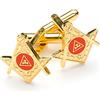 THE MASONIC COLLECTION - Gemelli rossi con simbolo tau dell'arco reale (quadrato e a forma di bussola) - placcati in oro - con sacchetto di velluto / scatola per gemelli - regalo massone per gli