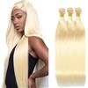 Tuheerst #613 Light Blonde Bundles Human Hair Double Weft Straight Capelli Umani Extensions Unprocessed Tissage Brazilian Virgin Human Hair 14 16 18 Inch Total 3 Bundles Total 150g