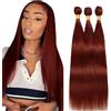 Tuheerst #33 Reddish Brown Bundles Human Hair Double Weft Straight Capelli Umani Extensions Unprocessed Tissage Brazilian Virgin Human Hair 20 22 24 Inch Total 3 Bundles Total 150g