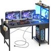 Grandder Tavolo da gioco, 120x50 cm Scrivania da gioco con presa di corrente e illuminazione a LED, tavolo per computer con ripiani reversibili e cassetto, tavolo PC per home office con vano