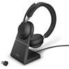 Jabra Evolve2 65 Wireless PC Headset with Charging Stand, Ottimizzato per Microsoft Teams, Dongle USB-C+supporto, Nero, Stereo