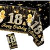 Meanju Tovaglia di Compleanno Oro Nero, 200x130cm, Tovaglia Happy 18th Birthday, Auguri di Compleanno 18. Tovaglia, Decorazione 18. Compleanno, Decorazione da Tavolo per Festa di Compleanno per Ragazze e