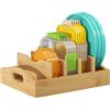 Lifewit Porta Coperchi in Bambù, Scolapiatti Salvaspazio con 4 Divisori Regolabili, Portacoperchi per Contenitori Cassetti Cucina per Alimenti, 27 x 21 cm