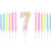 mciskin Set di candele bianche per il 7° compleanno, decorazioni per il 7° compleanno di ragazze e ragazzi, candela numero 7 per torta, 12 candele a spirale pastello arcobaleno per decorazioni per feste per