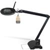 Lumeno LED lampada d'ingrandimento 7218SW, lente in vero vetro da 127 mm, lampada da lavoro, cosmetica, adatta per cosmetici, hobbisti, ausilio alla lettura, 8 diottrie nero con treppiede da tavolo