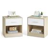 VASAGLE CUSTOS Collezione - Comodini, Set di 2 Tavolini con Cassetto, Maniglia, Scomparto Aperto, per Camera da Letto, Soggiorno, Beige Naturale e Bianco Classico LET819T67