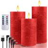 AnnSpa 3 Pezzi Candele Led Ricaricabili Usb Con Telecomando, Funzione Timer, Dimmerabile Candele Senza Fiamma, Candele Elettriche Andele Decorative con Fiamma Tremolante, Campeggio, Matrimonio - Rosso