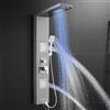 OUGOO Pannello doccia con rubinetto e luci a LED, colonna doccia, set completo con doccia a pioggia, doccia a cascata, getti massaggianti, doccetta e beccuccio per vasca da bagno, acciaio inox,