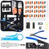 HuuppHip Pinza crimpatrice RJ45, kit di strumenti di rete con 20 connettori RJ45 Cat7/Cat6a Pass Through, tester di rete, strumento di posa LSA, spelafili