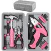Hi-Spec Avvitatore Elettrico, 19pz Rosa Cacciavite a Batteria Senza Fili Ricaricabile USB con Kit Attrezzi per Riparazioni Domestiche e Montaggio Mobili, Valigetta Compatta