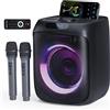 GREEN KEEPER 400W Cassa Karaoke per Adulti, Party Speaker Bluetooth Portatile con 2 Microfoni Wireless e Telecomando, Registrazione Vocale, Luci LED, FM/TWS/TF/USB/AUX Multi-Input, Ideale per Uso Interno ed Estern