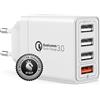 P37 Caricatore USB multiplo. Carica Veloce QC3.0 Adattatore USB 4 Porte Compatibili Con Tutti Cellulari Inclusi Iphones, Samsung, Note, Xiaomi, Huawei