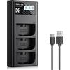 K&F CONCEPT LP-E6/LP-E6N/LP-E6NH Caricabatterie LCD a triplo slot, ricarica micro USB/Tipo-C, compatibile con Canon EOS R5, R6, EOS R, 80D, 70D, 60D, EOS 5D Mark II/III/IV