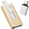 LIDOUYA Chiavetta USB per iphone 256GB, [MFi Certificata] Unità Flash USB 4 in 1 per iphone/Android/PC, USB 3.0, Trasferimento Ultra Veloce 【Senza App】Espandi Memoria, Oro