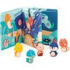 Ludi - Libro di risveglio in plastica per Giocare all'ora del Bagno - 5 Marionette da Dita: Tema Sfondo Marino - Facile da Pulire - Sviluppa Il linguaggio - da 10 Mesi