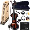 Pyle Violino Elettrico, Violino 4/4 in Legno Massello, Violino con Kit Amplificatore, Custodia Rigida, Arco, Accessori in Ebano, Accordatore Digitale e Corde Extra