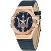 Maserati Orologio da uomo, Collezione Potenza, movimento al quarzo, tempo e data, in acciaio, PVD oro rosa e cuoio - R8851108027
