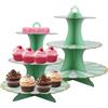 mobumeia 2 Pezzi Alzata per Cupcake Cartone, 3 Ripiani Porta Torta in Cartone Decorazioni per Cupcake Supporto Torre per Dessert per la Festa di Compleanno Nozze (Verde)