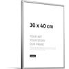 JUNOMI® Cornice portafoto 30 x 40 cm, alluminio argento opaco elegante - profilo slim, vetro acrilico antiurto, appendiatura orizzontale e verticale