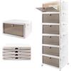 Lacusmall Contenitore portaoggetti pieghevole con coperchio, contenitori impilabili in plastica trasparente con anta e ruote, per cucina, ufficio e soggiorno, bianco (6 livelli)