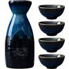 SUNOYA Set di Tazze da Sake,5 Pezzi 300 ML Giapponese Pentola per Sakè,Set di Sake Giapponese,Set Sake Tradizionale per Casa,OLSoggiorno,Sala da tè,Taverne (Ufficio)