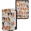 kwmobile Custodia eReader Compatibile con Pocketbook Verse/Pro/Color/Vivlio Light Cover - eBook Reader Flip Case - bianco/marrone chiaro/grigio - Cani