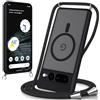 Coiwxmoi Magnetica Cover per Google Pixel 7 Pro con Cordino Laccio, Compatibile con MagSafe, Traslucida Opaca Hard PC Custodia Sottile Silicone Antiurto Antigraffio Protettiva Case con Corda,Nero