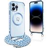 Pnakqil per Magnetica Cover per iPhone 14 Pro Max con Cordino, Ultra Sottile Cuore Silicone Custodia con Laccio Tracolla, Elettrolitico TPU Case con Collana per iPhone 14Pro Max 6.7 Pollic, Blu