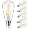DiCUNO Lampadina LED B22 vintage bianco caldo 2700K, 6W equivalente 60W incandescente, 810LM, Non dimmerabile, ST64 filamento LED vintage per lampadario e lampada a soffitto, 6 Pezzi