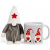 MIJOMA Set regalo tazza con gnomo di Natale - tazza da caffè 350 ml in gres con manico morbido - tazza da tè con manico natalizio (grigio chiaro)