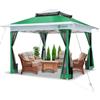 VOUNOT® Gazebo 3.6x3.6m Pieghevole con 4 Parti Laterali in Rete, Gazebo da Giardino Tenda Padiglione Pop Up Doppio Tetto, con Sacchi di Sabbia di Peso e Sacca di Trasporto, Colore Verde