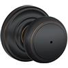 SCHLAGE FA40AND716/F40AND716AND Andover Privacy Knob, Andover Rose, Aged Bronze