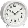 TFA Dostmann Sveglia da comodino analogica alimentata a batteria, 60.1043.02, senza ticchettio, con retroilluminazione, orologio da tavolo, con sveglia e funzione snooze, stile retrò, bianco