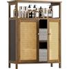 HITNET Mobiletto Bagno Rattan, Armadietto Bagno da Terra, Bambu Mobile Bagno Basso Pavimento con Compartimento Aperto, adatto per Soggiorno, Cucina e Corridoio, Noce