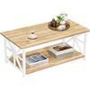 GreenForest Tavolino Soggiorno con Archiviazione a 2 Ripiano, 100cm Tavolino Salotto con Angoli Arrotondati, Tavolino da Caffè Moderno Multifunzionale, Struttura a X-Frame, Beige