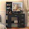 ANCOLOV Postazione Trucco con Luce LED Specchio Regolabili, 80 cm Toeletta Trucco con con 4 Cassetti 6 Ripiani e Mobile Laterale, Nero