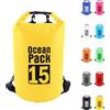 POPOYU 15L Borsa Impermeabile,Giallo Waterproof Zaino Impermeabile Sacco Impermeabile con Tracolla Regolabile,2L/5L/10L/15L/20L/30L Dry Bag per Outdoor Sport Acquatici,Barca, Pesca, Rafting, Nuoto